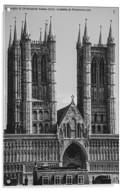 Lincoln Cathedral tower in  black and white Acrylic by Christopher Keeley