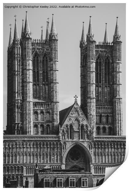 Lincoln Cathedral tower in  black and white Print by Christopher Keeley