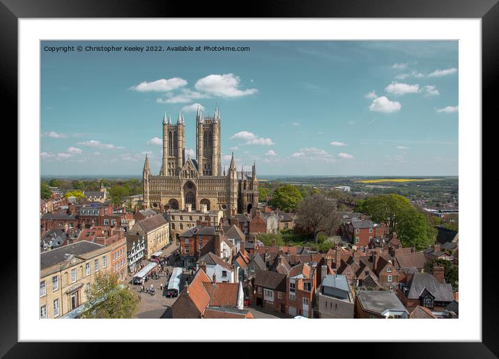 Blue, cloudy skies over Lincoln Cathedral Framed Mounted Print by Christopher Keeley