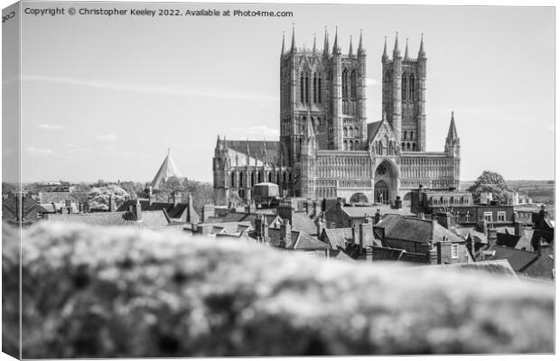 Lincoln Cathedral from the castle walls - black and white Canvas Print by Christopher Keeley