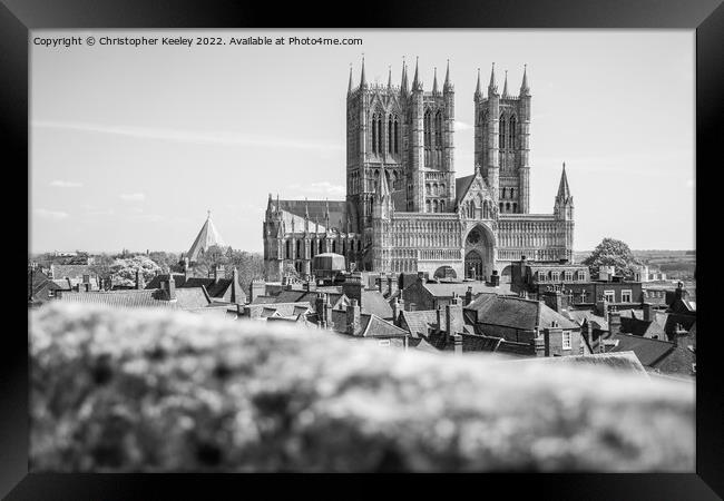 Lincoln Cathedral from the castle walls - black and white Framed Print by Christopher Keeley