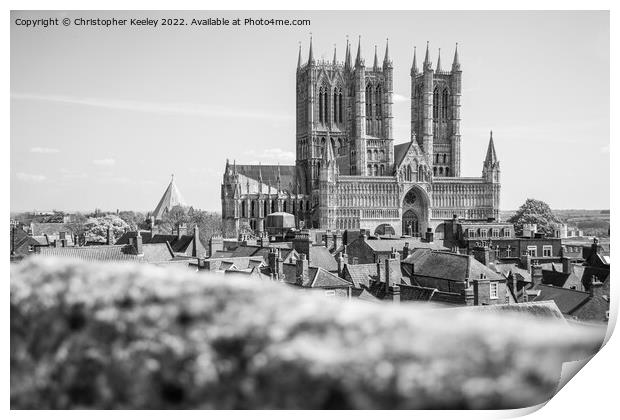 Lincoln Cathedral from the castle walls - black and white Print by Christopher Keeley