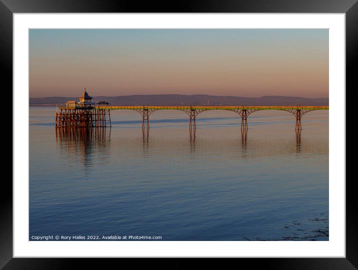 Clevedon Pier on a calm and tranquil evening Framed Mounted Print by Rory Hailes