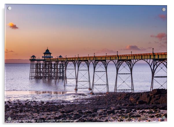 Clevedon Pier at sunset and low tide Acrylic by Rory Hailes