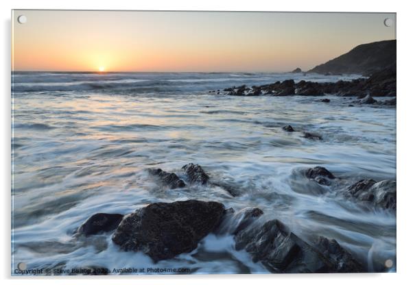 Cornish sunset - Lizard coast. Acrylic by Steve Bishop
