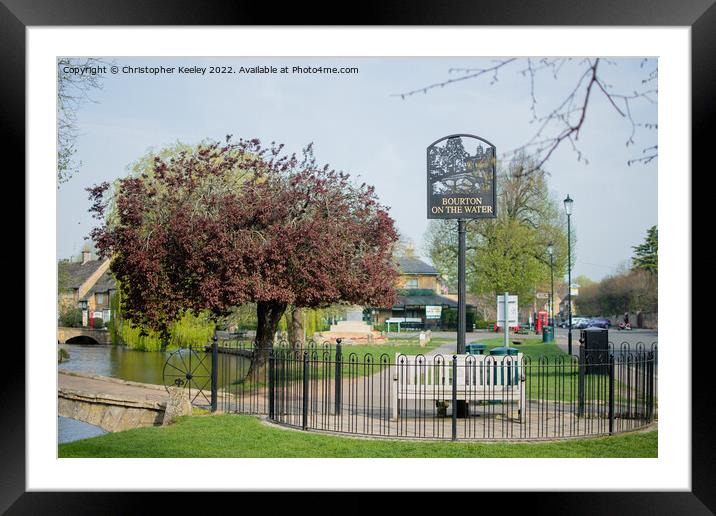 Bourton-on-the-Water town sign Framed Mounted Print by Christopher Keeley