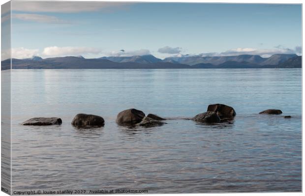 View from Applecross peninsular to Isle of Rassay and Isle of Skye Canvas Print by louise stanley