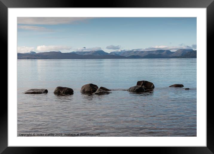 View from Applecross peninsular to Isle of Rassay and Isle of Skye Framed Mounted Print by louise stanley
