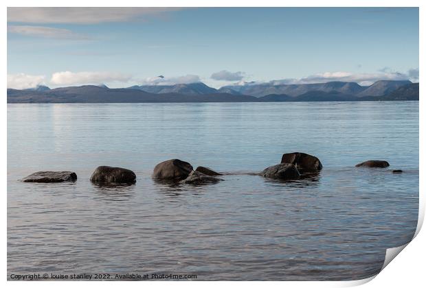 View from Applecross peninsular to Isle of Rassay and Isle of Skye Print by louise stanley