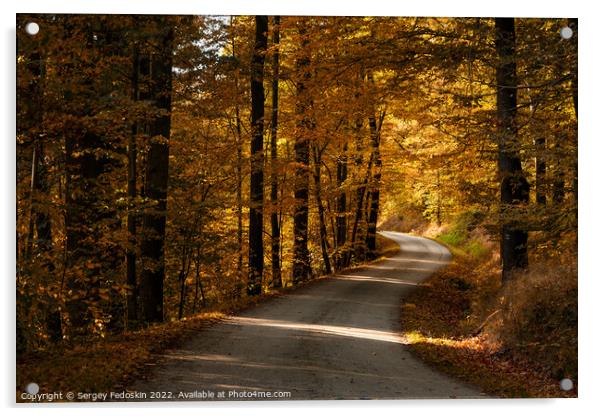 Road in the autumn forest. Acrylic by Sergey Fedoskin