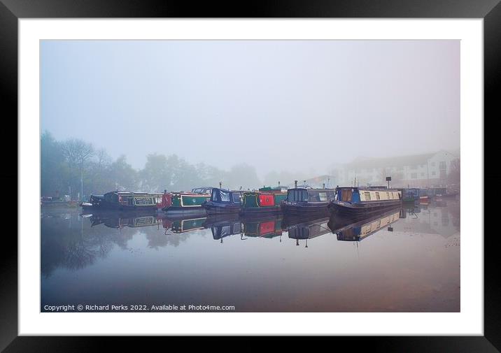 Foggy morning on the Leeds Liverpool canal Framed Mounted Print by Richard Perks