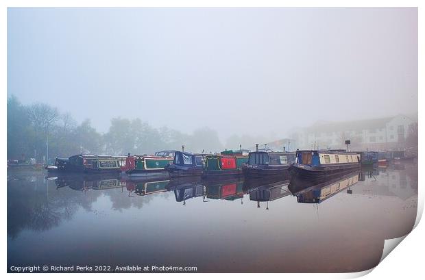 Foggy morning on the Leeds Liverpool canal Print by Richard Perks