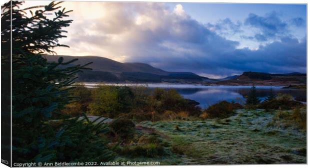 First Frost Loch Doon in Ayrshire Scotland Canvas Print by Ann Biddlecombe