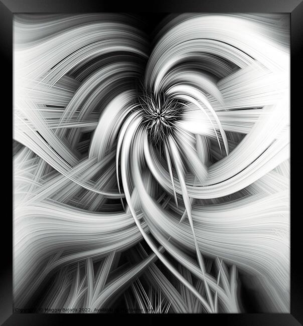 Monochrome of Spiral, Star Pattern, Abstract Art. Framed Print by Maggie Bajada
