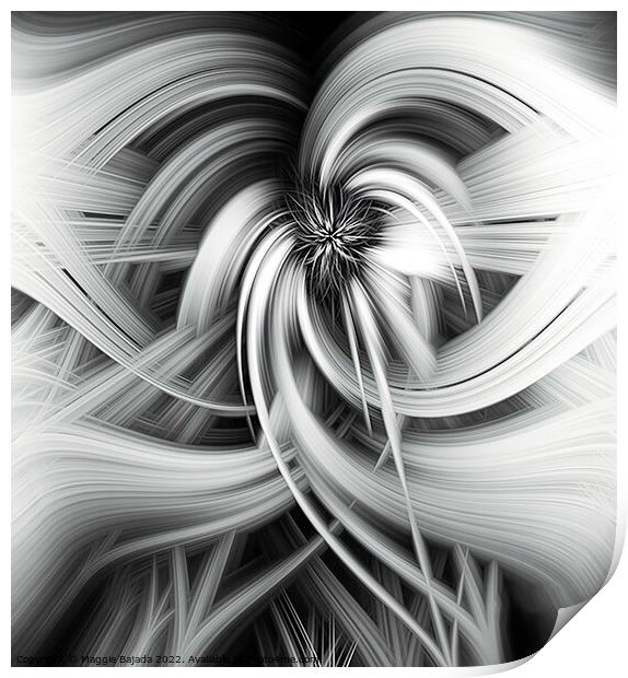 Monochrome of Spiral, Star Pattern, Abstract Art. Print by Maggie Bajada