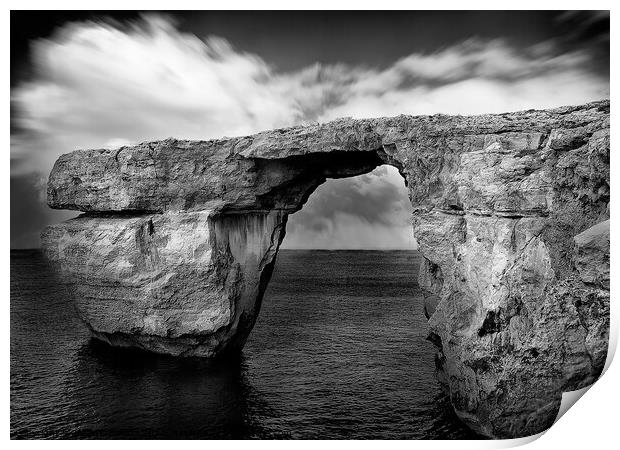 Monochrome - The Arch of Azure Window, Gozo, Malta. Print by Maggie Bajada