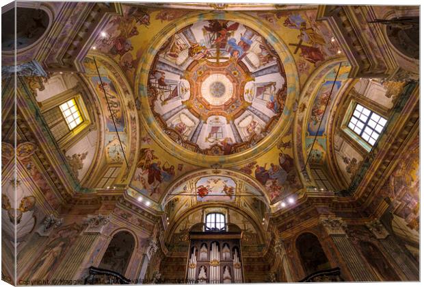 Colorful Ceiling of the Sanctuary of Our Lady of the Rock, Piedmont, Italy. Canvas Print by Maggie Bajada