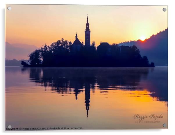 Golden Hour and Reflection of Lake Bled in Slovenia. Acrylic by Maggie Bajada