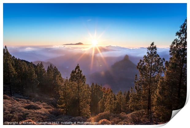 View from Gran Canaria to Tenerife at Sunset Print by Richard O'Donoghue