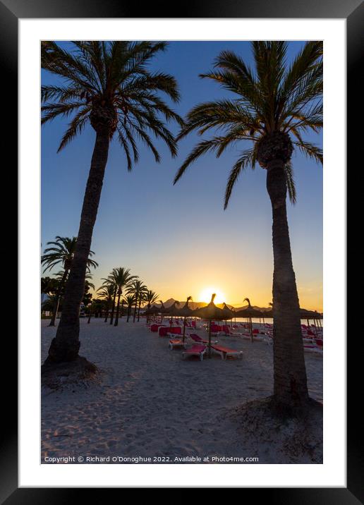 Majorca sunrise beach palm trees  Framed Mounted Print by Richard O'Donoghue