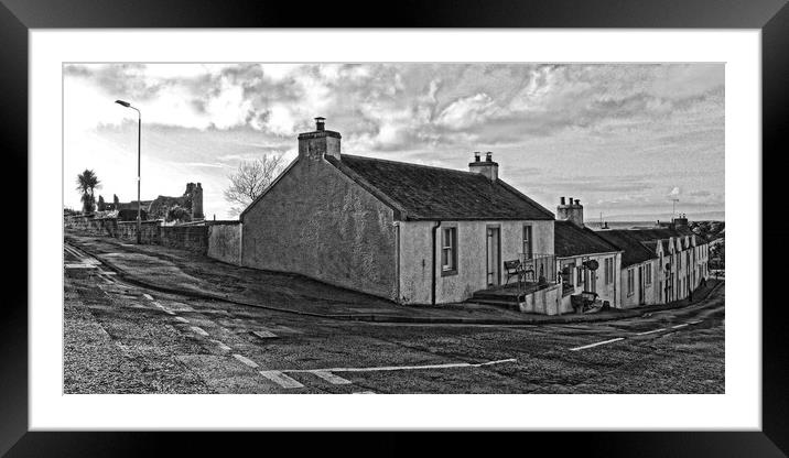 Dunure harbour buildings monochrome Framed Mounted Print by Allan Durward Photography