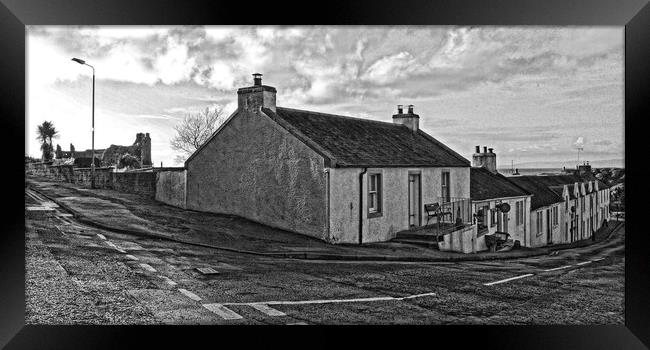 Dunure harbour buildings monochrome Framed Print by Allan Durward Photography