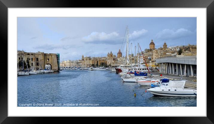 The Grand Harbour Valletta Malta Panoramic Framed Mounted Print by Diana Mower