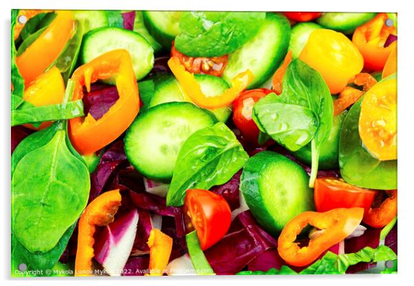 Colorful vegetable salad, food background Acrylic by Mykola Lunov Mykola