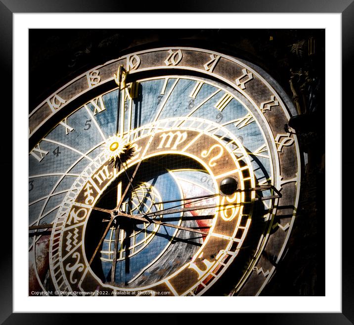 Mechanical Astronomical Clock In The Old Town Of Prague Framed Mounted Print by Peter Greenway