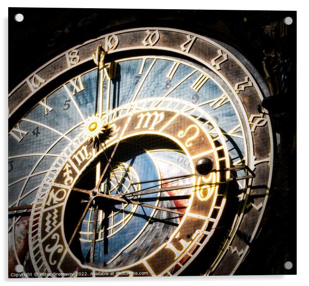 Mechanical Astronomical Clock In The Old Town Of Prague Acrylic by Peter Greenway