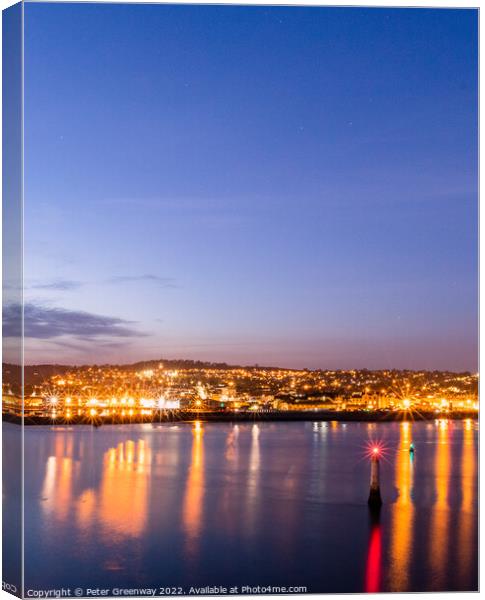 Teignmouth From The Ness In Shaldon At Night Canvas Print by Peter Greenway