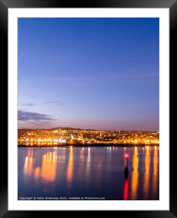 Teignmouth From The Ness In Shaldon At Night Framed Mounted Print by Peter Greenway