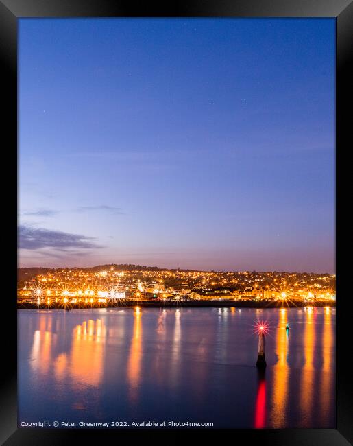Teignmouth From The Ness In Shaldon At Night Framed Print by Peter Greenway