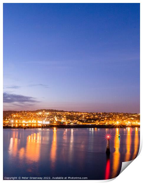 Teignmouth From The Ness In Shaldon At Night Print by Peter Greenway