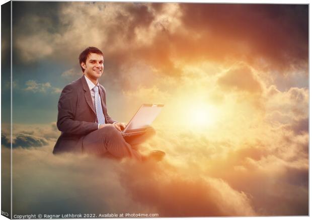 Happy businessman cloud computing Canvas Print by Ragnar Lothbrok