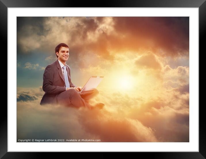 Happy businessman cloud computing Framed Mounted Print by Ragnar Lothbrok