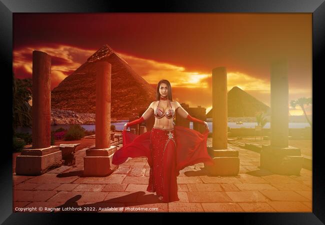 Oriental dancer in the temple at sunset Framed Print by Ragnar Lothbrok