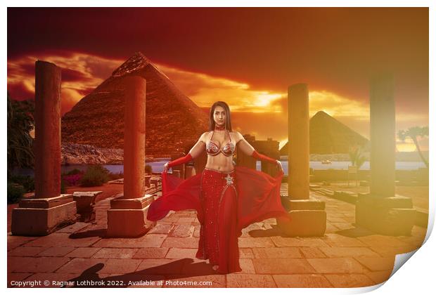 Oriental dancer in the temple at sunset Print by Ragnar Lothbrok