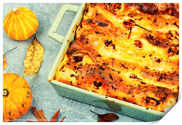 Autumn pumpkin pie, homemade tart. Print by Mykola Lunov Mykola