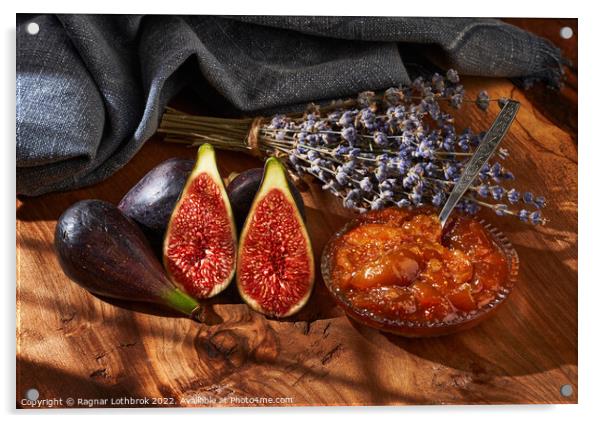 Figs and jam on a wooden board Acrylic by Ragnar Lothbrok