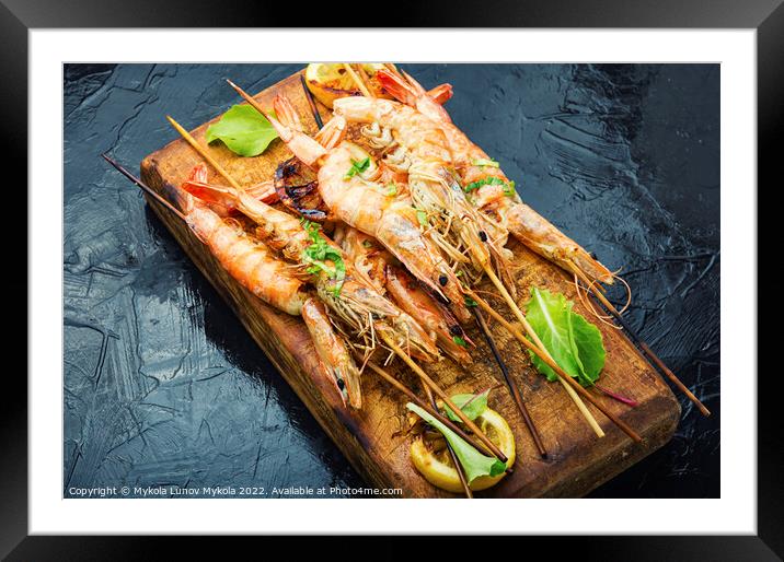 Cooked shrimp, seafood. Framed Mounted Print by Mykola Lunov Mykola