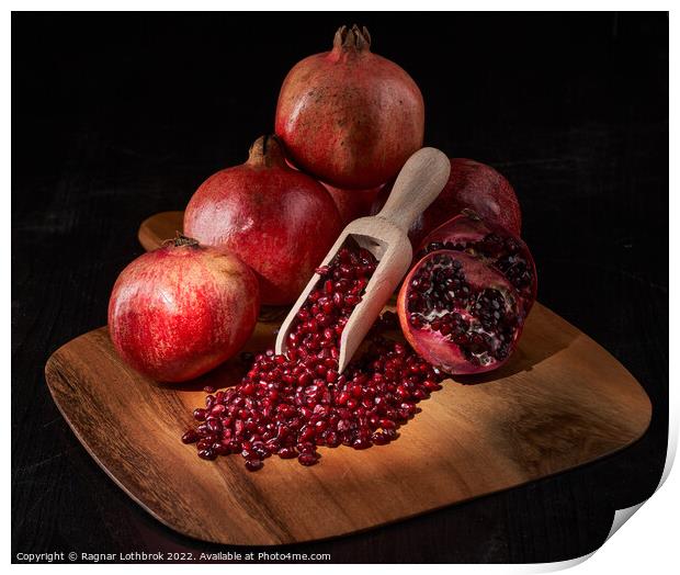 Fresh pomegranate fruits and seeds Print by Ragnar Lothbrok