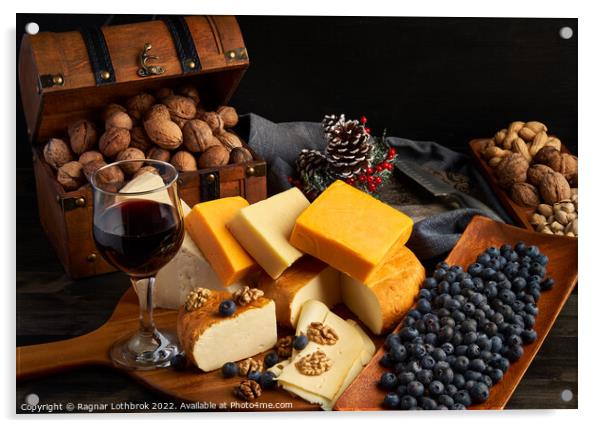Variety of cheese on a wooden board Acrylic by Ragnar Lothbrok