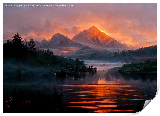 Mountain sunset Print by Peter Barrett