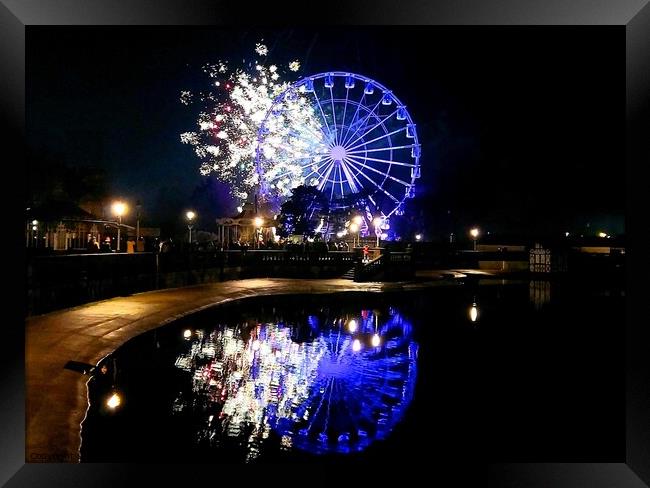 Southport Big Wheel Fireworks Framed Print by Michele Davis