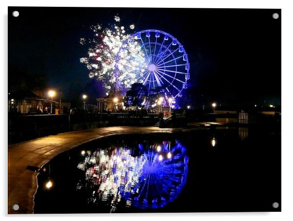 Southport Big Wheel Fireworks Acrylic by Michele Davis