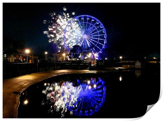 Southport Big Wheel Fireworks Print by Michele Davis