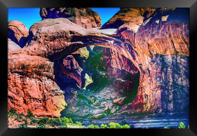 Double Arch Canyon Windows Arches National Park Moab Utah Framed Print by William Perry