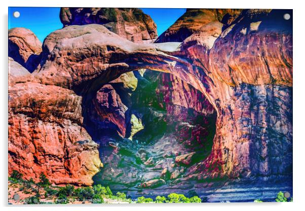 Double Arch Canyon Windows Arches National Park Moab Utah Acrylic by William Perry