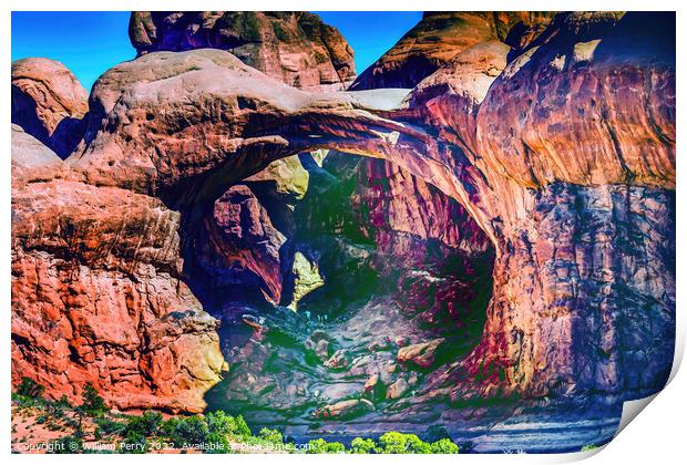 Double Arch Canyon Windows Arches National Park Moab Utah Print by William Perry